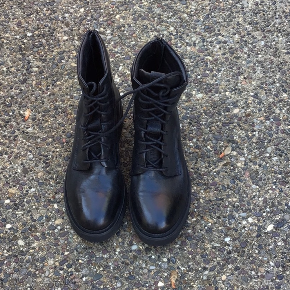 FRYE Allison Leather Combat Boots Black Size 8.5